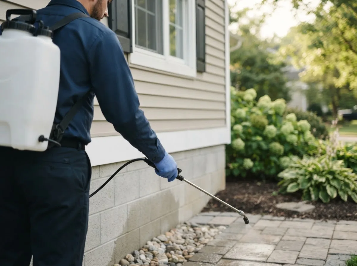 Pest control technician inspecting a home in Melbeta, NE